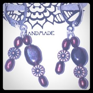 Red Pearl & Garnet Copper Flower Earrings